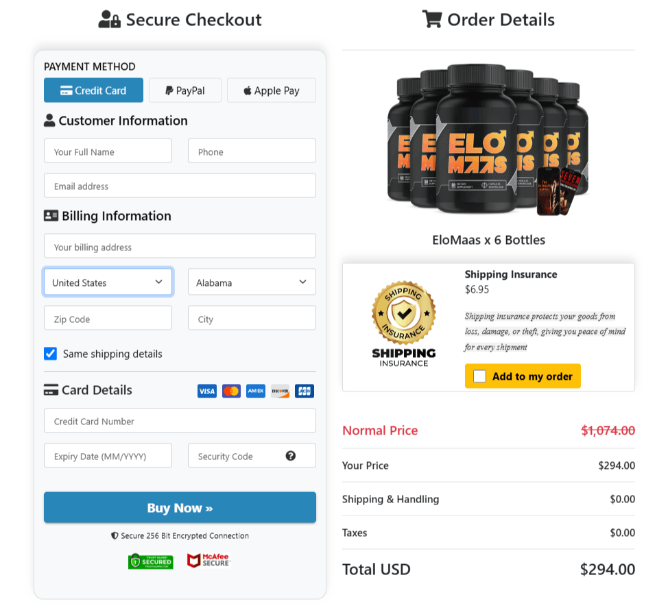 ELOMAAS™-checkout page